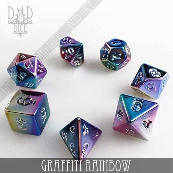DND Dice Set - Graffiti Rainbow - 7 Acrylic Dice - Fantasy RPG Tabletop Gaming - Picture 3 of 3